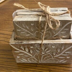 Handcrafted Wooden Coaster Set with Holder